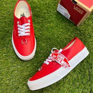 NEW Red Leather Vans Authentic Piercing Racing Red 6.5 Mens / Womens 8